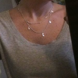 Adorable & dainty layered choker moon & stars neck